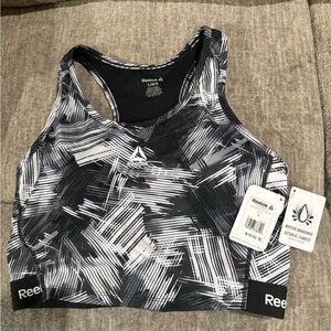 Reebok Women's Black and White Abstract Sports Bra